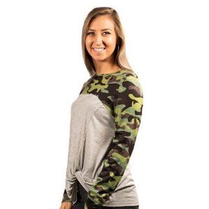 NWT Simply Southern Knotted Hem Camo Top